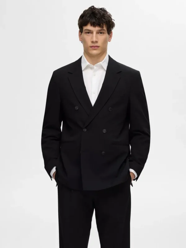 SELECTED AVSLAPPNAD PASSFORM DUBBELKNÄPPT KAVAJ Black Flash Sale