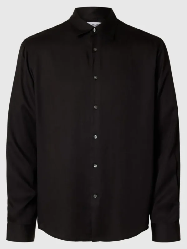 SELECTED AVSLAPPNAD PASSFORM SATINSKJORTA Black New