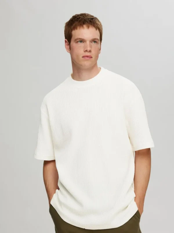SELECTED AVSLAPPNAD PASSFORM VÅFFLAD T-SHIRT White Clearance
