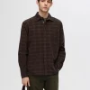 SELECTED AVSLAPPNAD RUTIG SKJORTA Brown Discount