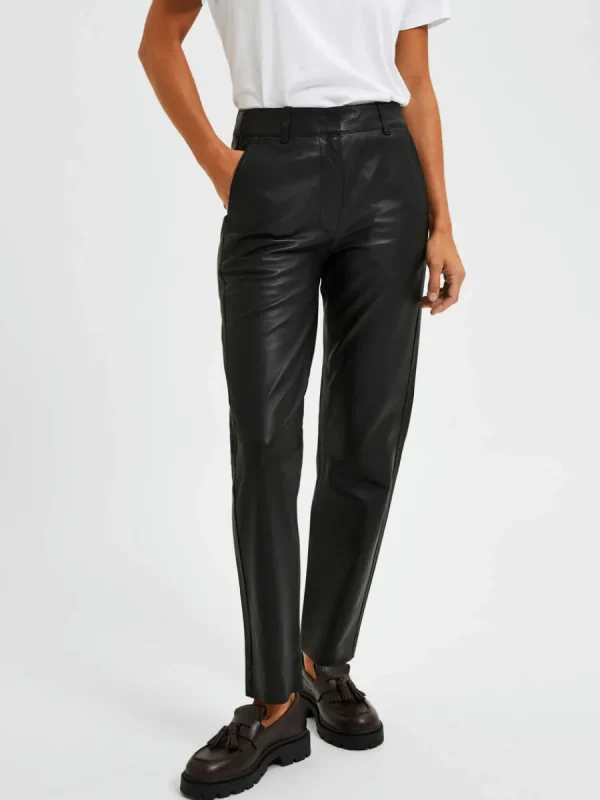 SELECTED AVSMALNANDE LÄDERBYXOR Black New