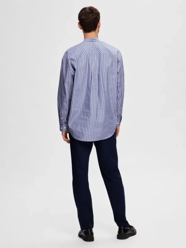 SELECTED BANDPRYDD KRAGE SKJORTA Blue Cheap