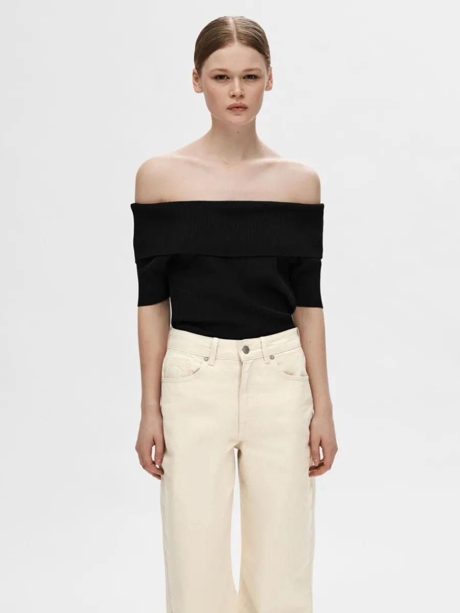 baraxlad_stickad_topp_0.webp SELECTED BARAXLAD STICKAD TOPP Black New