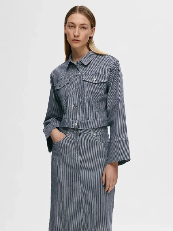 SELECTED BESKURNA JEANSJACKA Blue Best