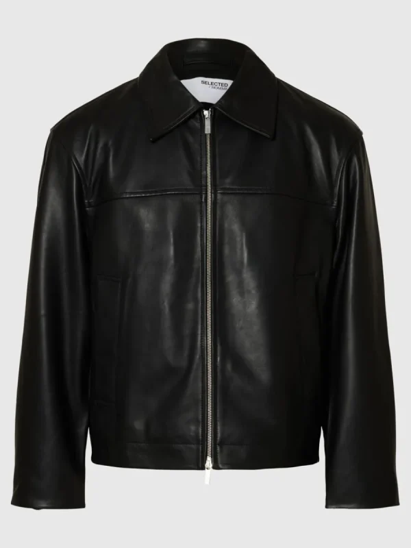 SELECTED BLIXTLÅS LÄDERJACKA Black Clearance