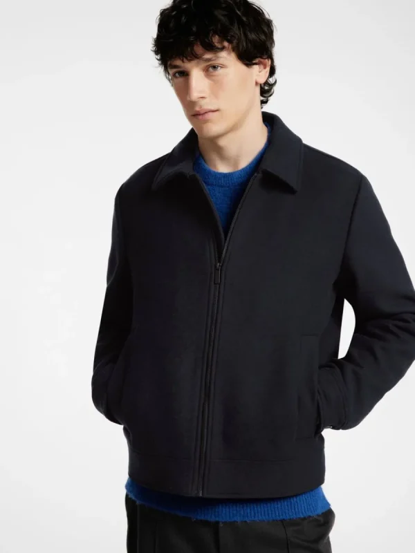 SELECTED BLIXTLÅSFÖRSEDD KORT JACKA Blue Cheap