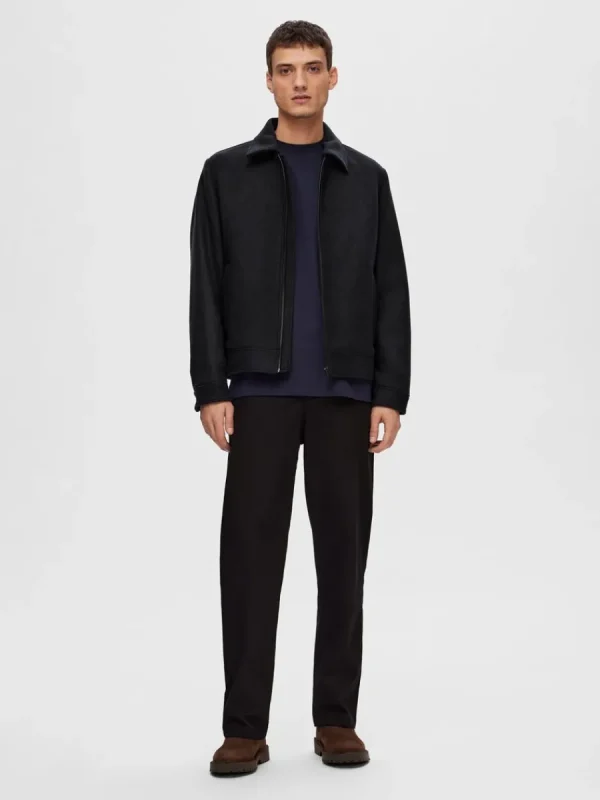 SELECTED BLIXTLÅSFÖRSEDD KORT JACKA Black Outlet