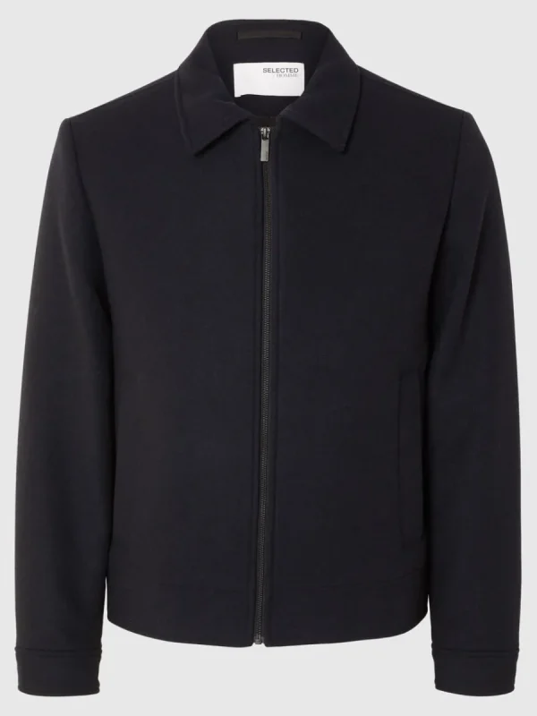 SELECTED BLIXTLÅSFÖRSEDD KORT JACKA Blue Cheap