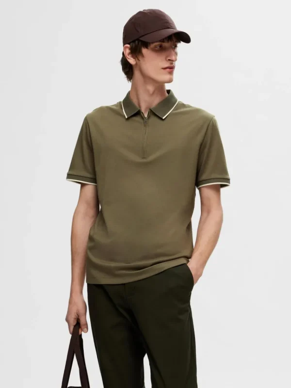 SELECTED BLIXTLÅSFÖRSEDD PIKÉTRÖJA Green New