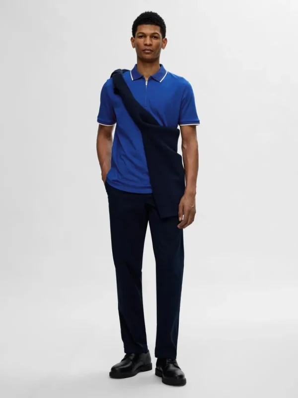 SELECTED BLIXTLÅSFÖRSEDD PIKÉTRÖJA Blue Shop