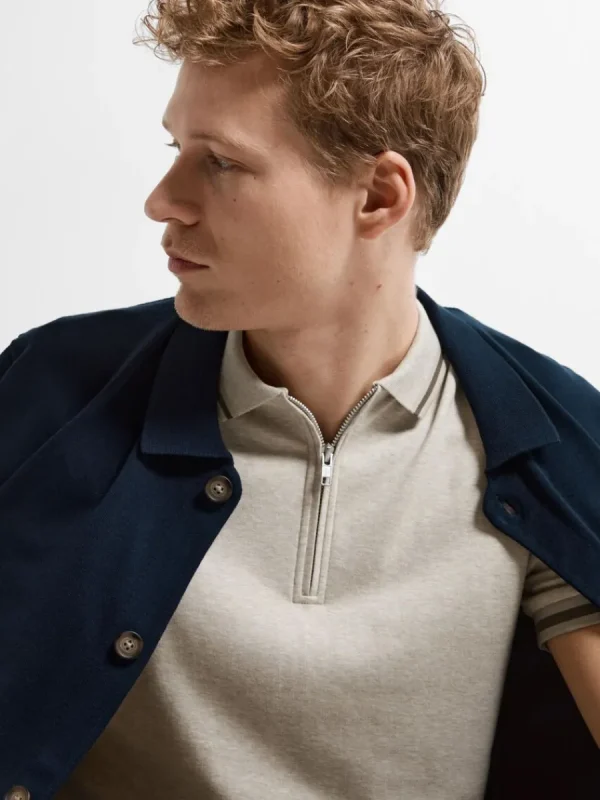 SELECTED BLIXTLÅSFÖRSEDD PIKÉTRÖJA Beige Shop