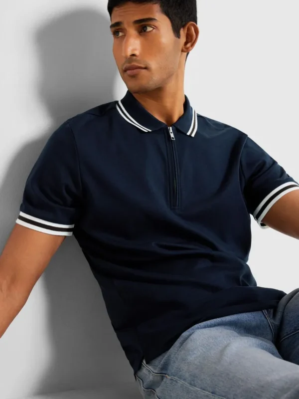 SELECTED BLIXTLÅSFÖRSEDD PIKÉTRÖJA Blue Online