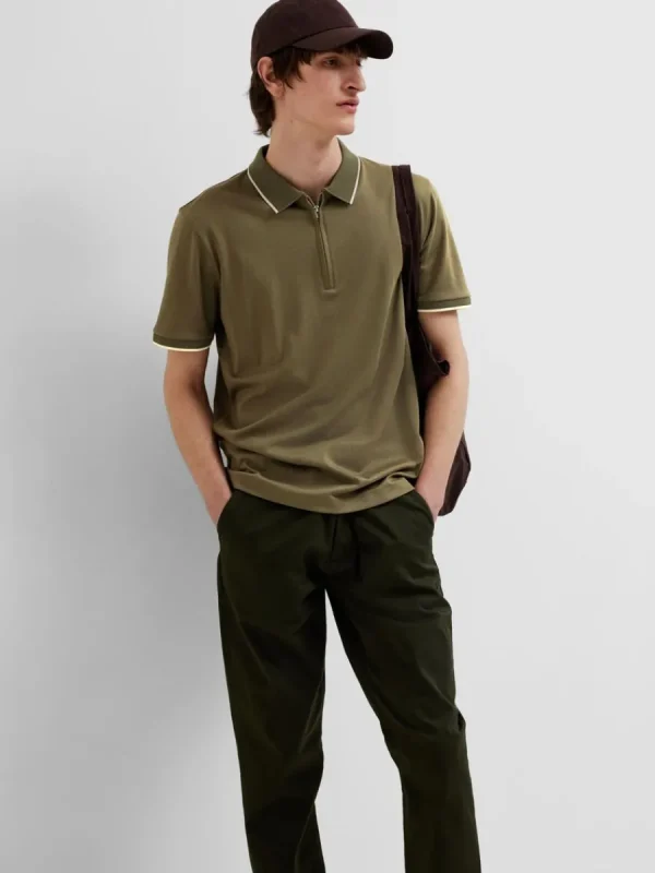 SELECTED BLIXTLÅSFÖRSEDD PIKÉTRÖJA Green New