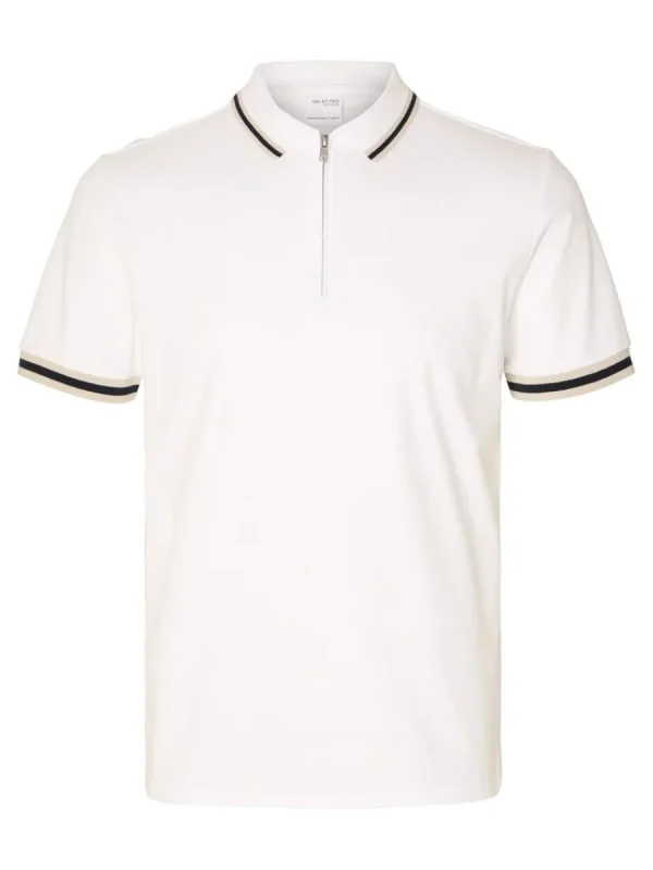 SELECTED BLIXTLÅSFÖRSEDD PIKÉTRÖJA White Best