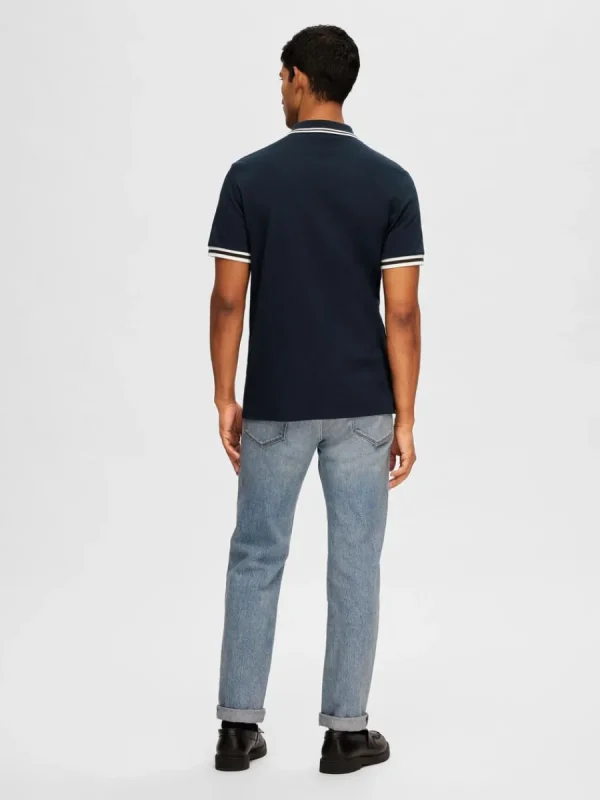 SELECTED BLIXTLÅSFÖRSEDD PIKÉTRÖJA Blue Online
