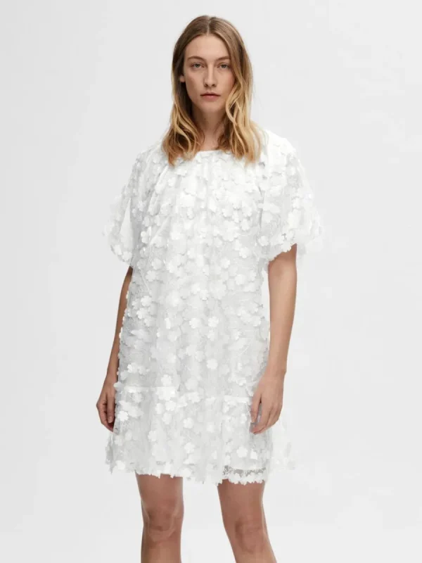 SELECTED BLOMMIG 3D-TEXTUR KORT KLÄNNING White Shop