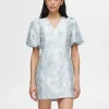 SELECTED BLOMMIG JACQUARD KORT KLÄNNING Blue Fashion