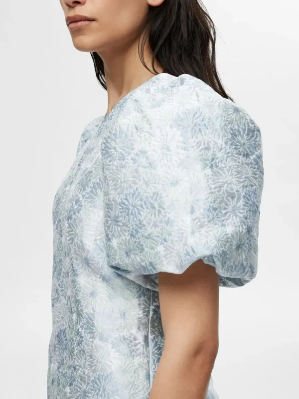 SELECTED BLOMMIG JACQUARD KORT KLÄNNING Blue Fashion