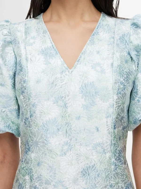 SELECTED BLOMMIG JACQUARD KORT KLÄNNING Blue Fashion