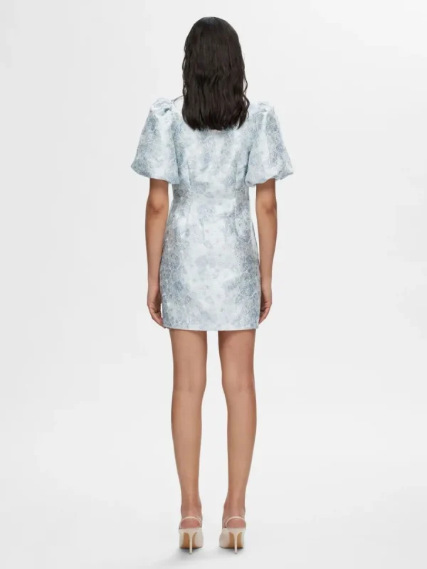 SELECTED BLOMMIG JACQUARD KORT KLÄNNING Blue Fashion