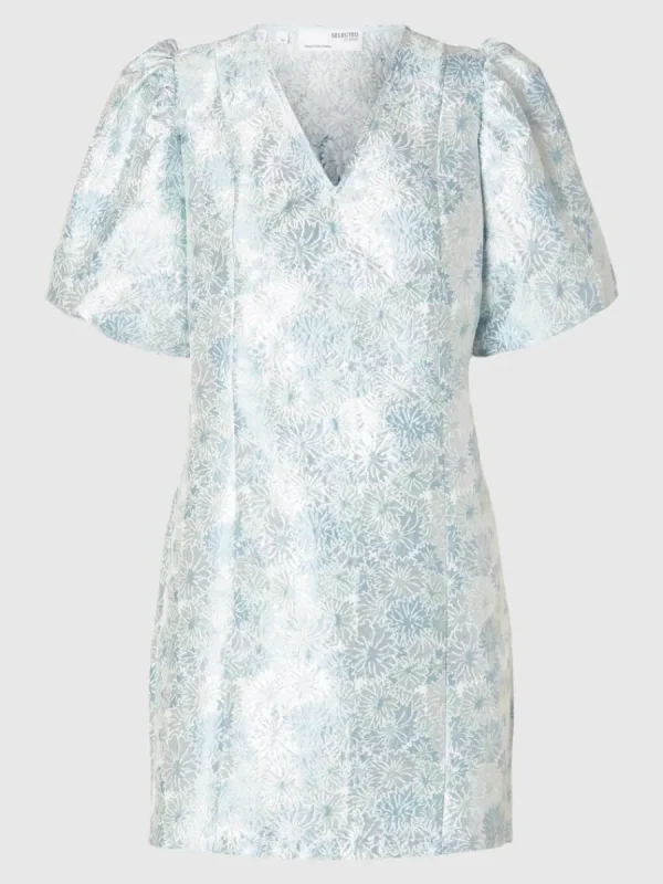 SELECTED BLOMMIG JACQUARD KORT KLÄNNING Blue Fashion