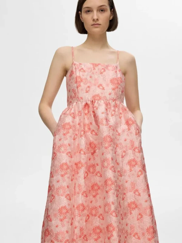 SELECTED BLOMMIG JACQUARD MIDIKLÄNNING Pink Fashion