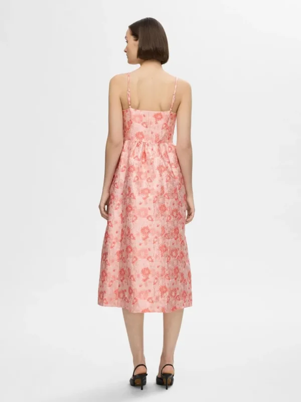 SELECTED BLOMMIG JACQUARD MIDIKLÄNNING Pink Fashion