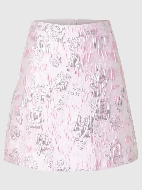 SELECTED BLOMMIG JACQUARD MINIKJOL Pink New