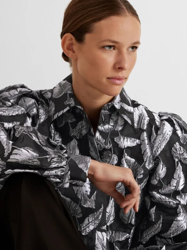 SELECTED BLOMMIG JACQUARD SKJORTA Silver Shop