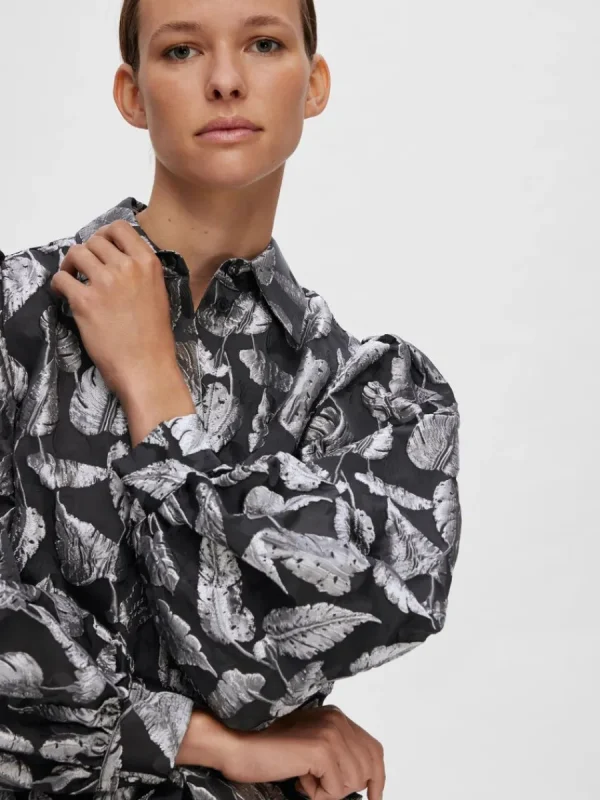 SELECTED BLOMMIG JACQUARD SKJORTA Silver Shop