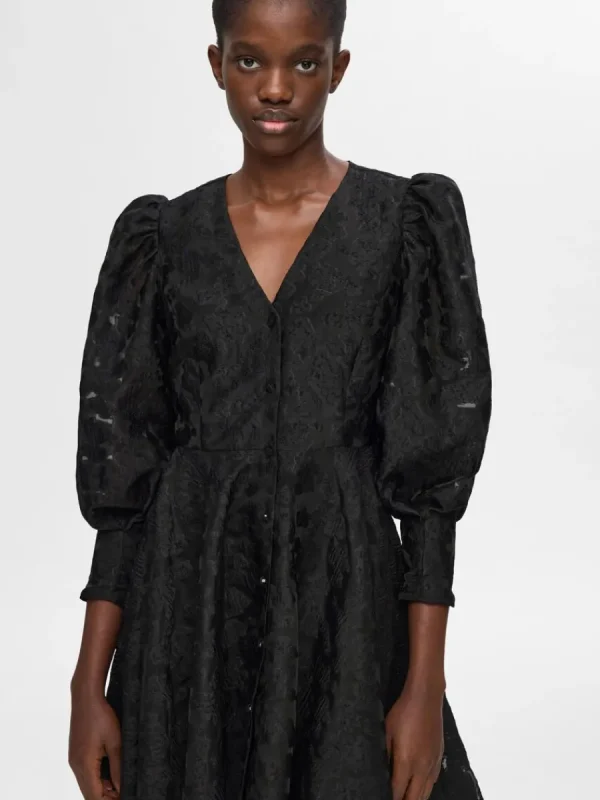 SELECTED BLOMMIG KLÄNNING MED PUFFÄRMAR Black Flash Sale