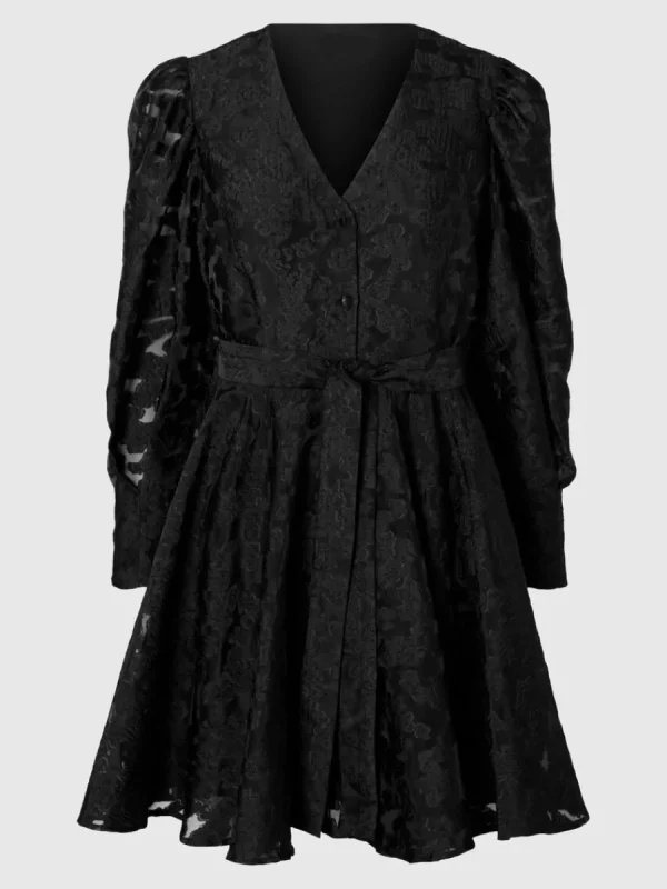 SELECTED BLOMMIG KLÄNNING MED PUFFÄRMAR Black Flash Sale