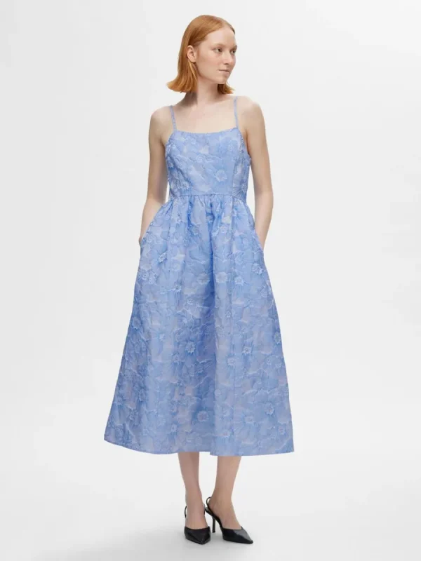 SELECTED BLOMMIG MIDIKLÄNNING Blue Shop