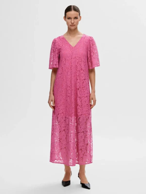 SELECTED BLOMMIG SPETS MIDIKLÄNNING Pink Best Sale