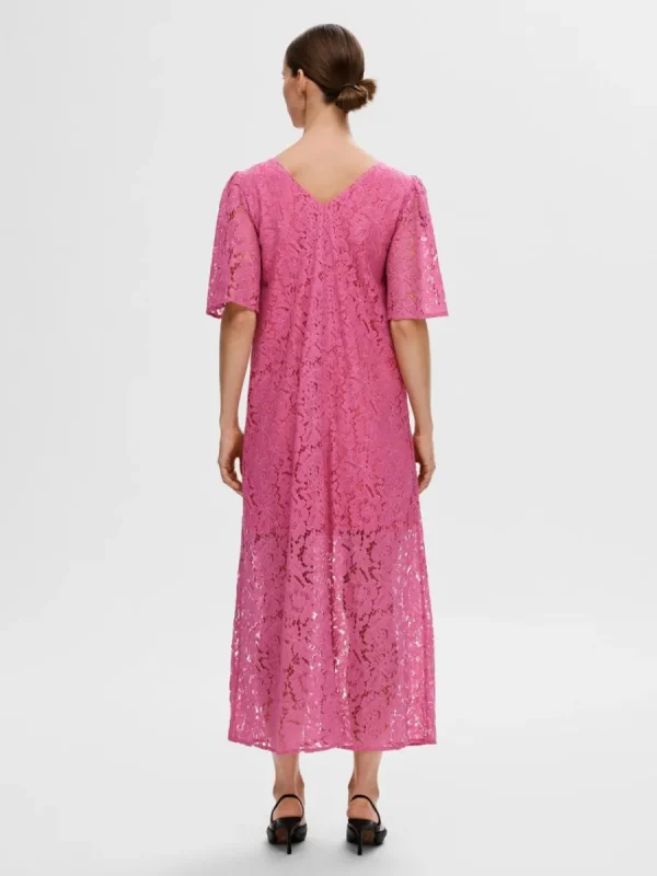 SELECTED BLOMMIG SPETS MIDIKLÄNNING Pink Best Sale