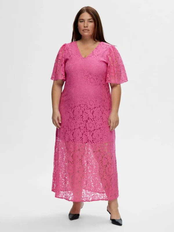 SELECTED BLOMMIG SPETS MIDIKLÄNNING Pink Best Sale