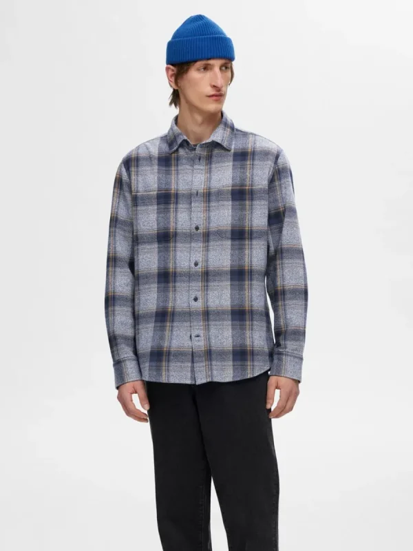 SELECTED 100% BOMULL FLANELLSKJORTA Blue Outlet