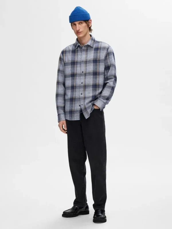 SELECTED 100% BOMULL FLANELLSKJORTA Blue Outlet