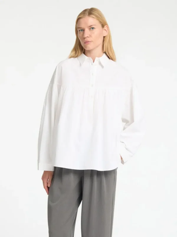 SELECTED 100% BOMULL LÅNGÄRMAD BLUS White Sale