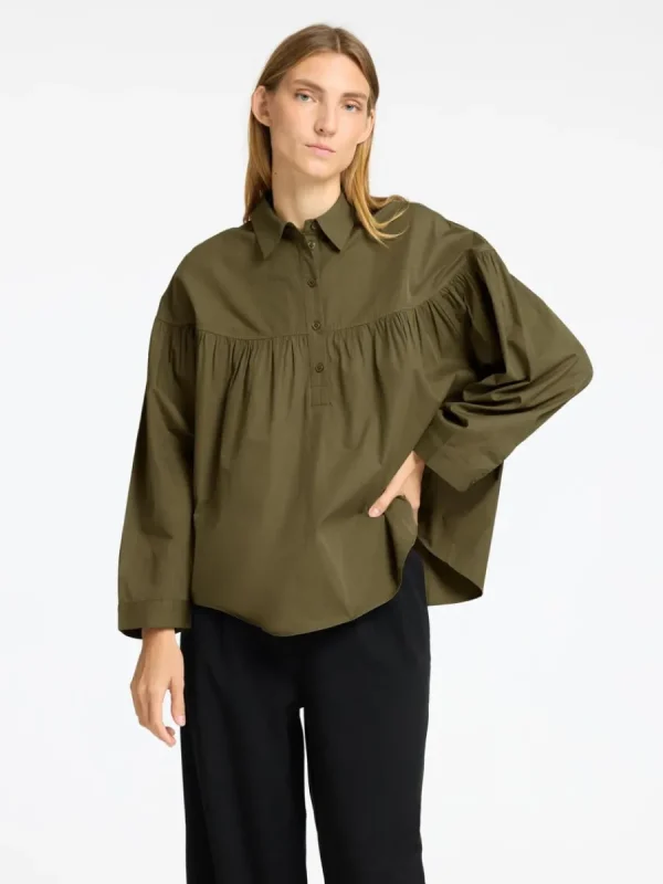 SELECTED 100% BOMULL LÅNGÄRMAD BLUS Green Best Sale