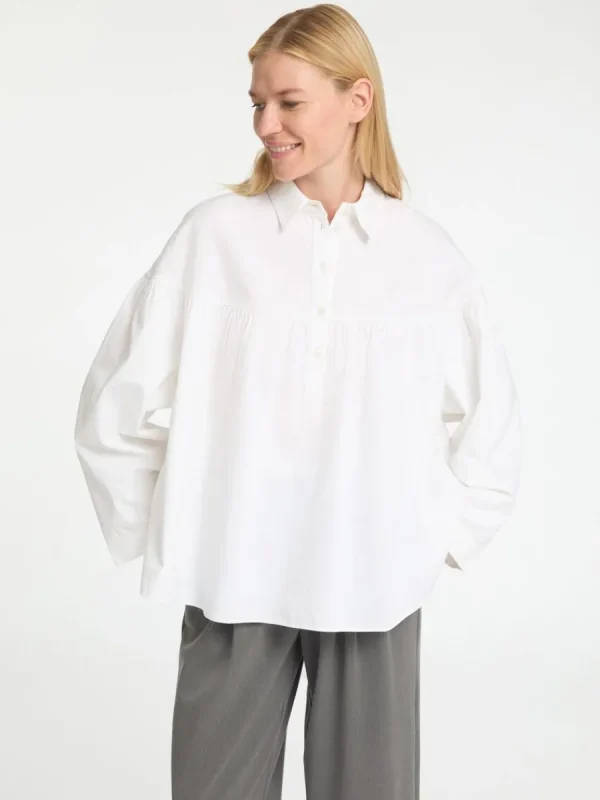 SELECTED 100% BOMULL LÅNGÄRMAD BLUS White Sale