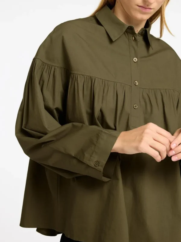 SELECTED 100% BOMULL LÅNGÄRMAD BLUS Green Best Sale