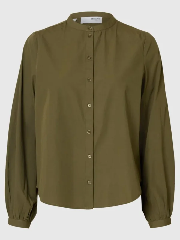 SELECTED 100% BOMULL LÅNGÄRMAD SKJORTA Green Cheap