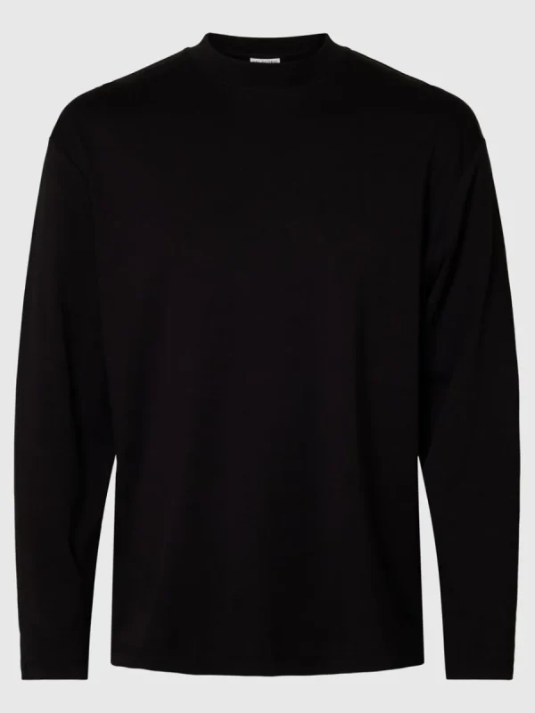 SELECTED 100% BOMULL LÅNGÄRMAD TOPP Black Outlet