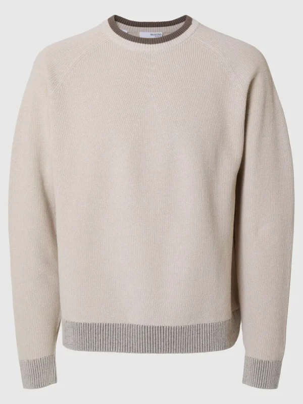 SELECTED 100% BOMULL RUNDRINGAD TRÖJA Beige Best