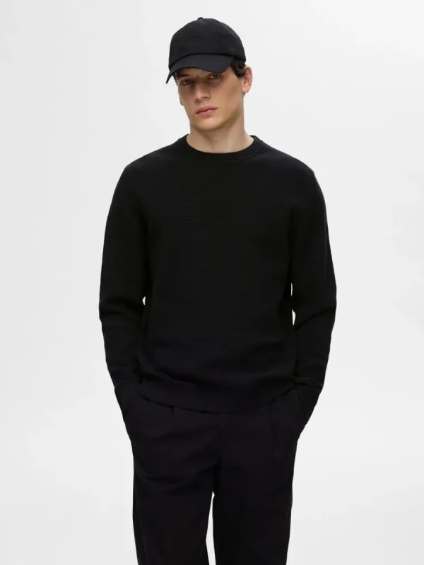 SELECTED 100% BOMULL RUNDRINGAD TRÖJA Black Clearance
