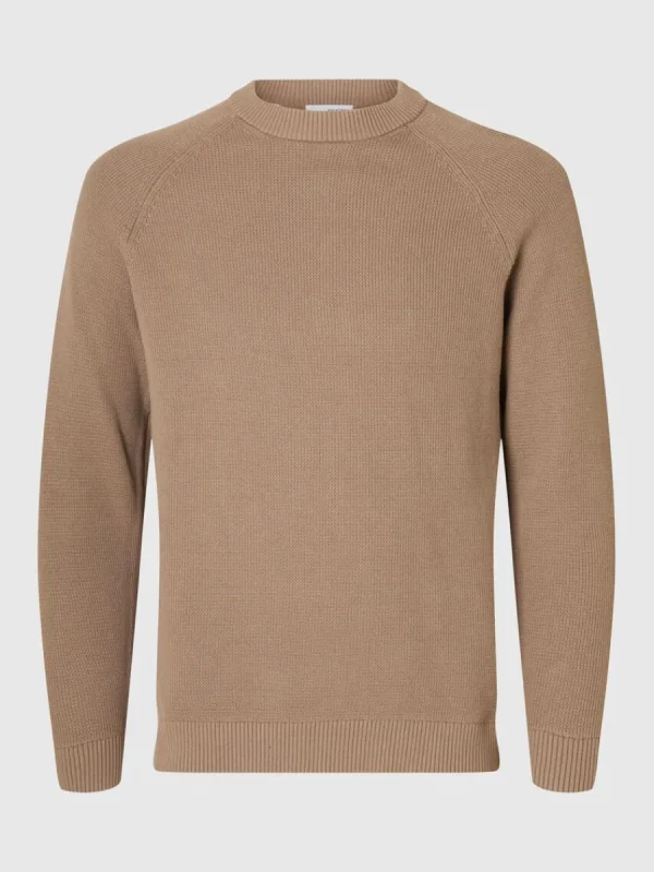 SELECTED 100% BOMULL RUNDRINGAD TRÖJA Beige Sale