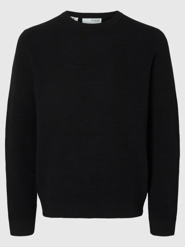 SELECTED 100% BOMULL RUNDRINGAD TRÖJA Black Clearance
