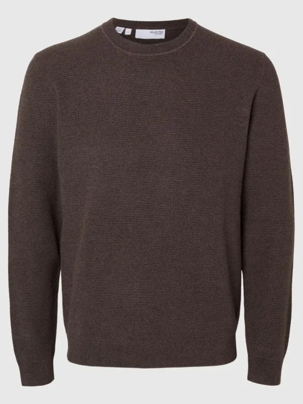 SELECTED 100% BOMULL RUNDRINGAD TRÖJA Brown Cheap