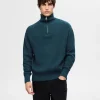 SELECTED 100% BOMULL TRÖJA MED HALVLÅNGT BLIXTLÅS Blue Clearance